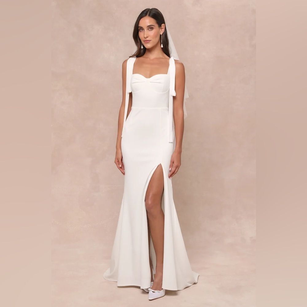 Lulus Splendid Love White Bustier Tie-Strap Mermaid Maxi Dress